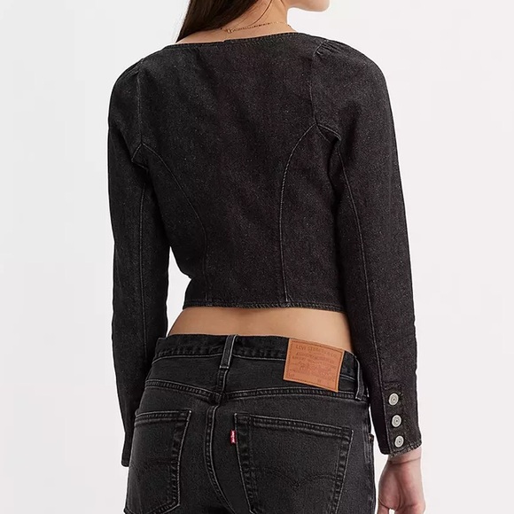 LEVIS DARYN CORSET STYLE DENIM TOP LARGE BLACK - Picture 5 of 8